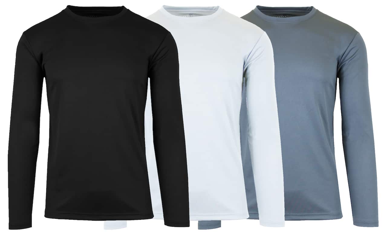 Galaxy by Harvic Long Sleeve Moisture-Wicking Performance Crew Neck Men's T-Shirt 3 Pack